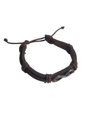 Adjustable Brown Leather Cord Infinity Bracelet Silver Metal Accent Handmade